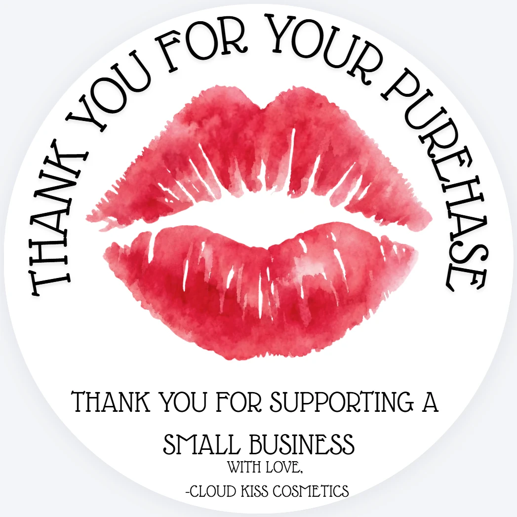 Ava-created Cloud Kiss Cosmetics thank-you card artwork with a watercolor lip mark